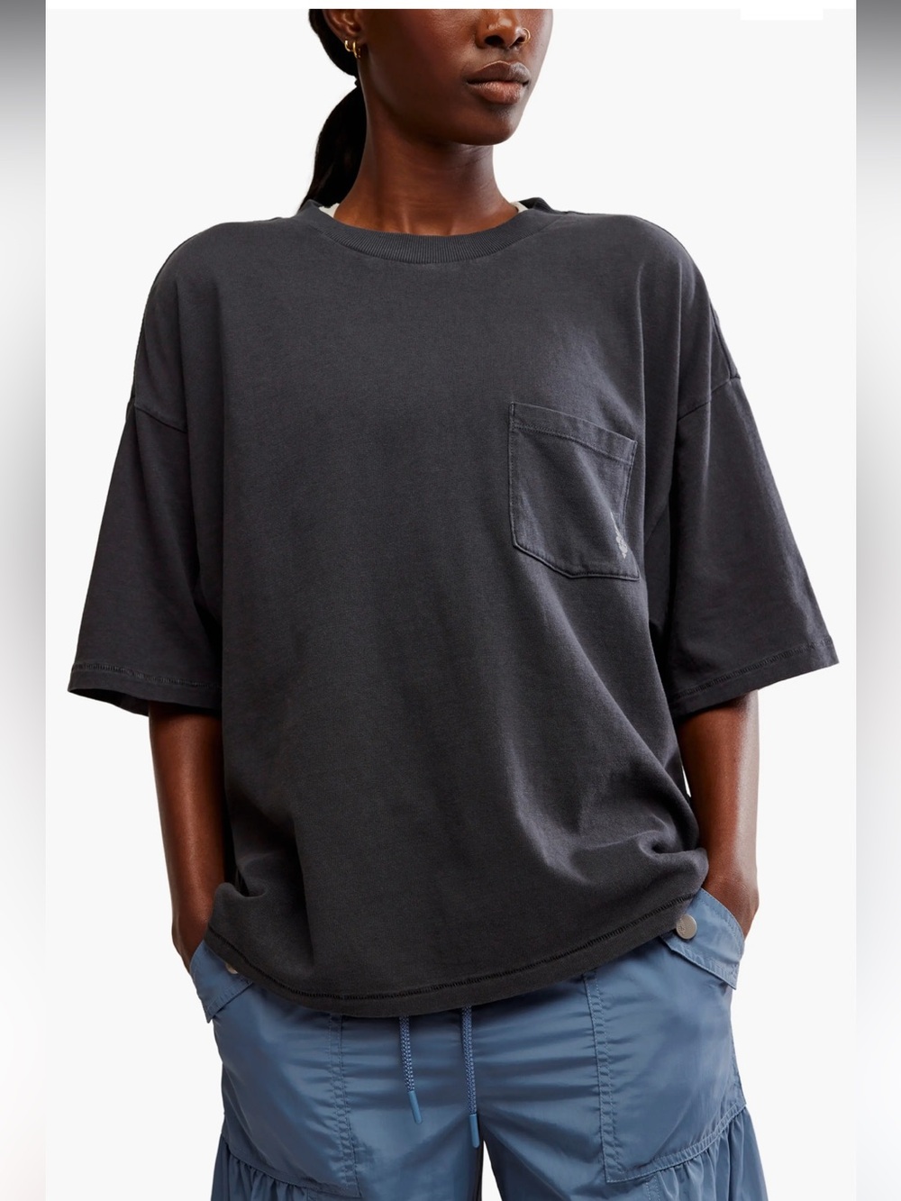 Free People FP Movement Logo Tackle Gray Oversize Cotton Size S